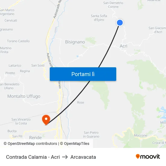Contrada Calamia - Acri to Arcavacata map