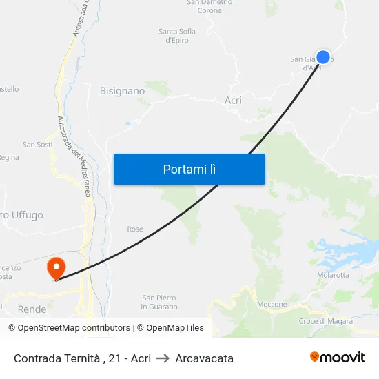 Contrada  Ternità , 21 - Acri to Arcavacata map