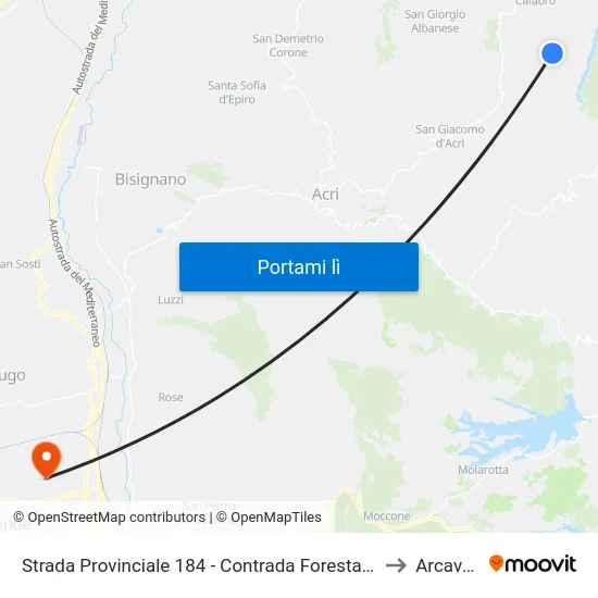 Strada Provinciale 184 - Contrada Foresta - Corigliano Calabro to Arcavacata map