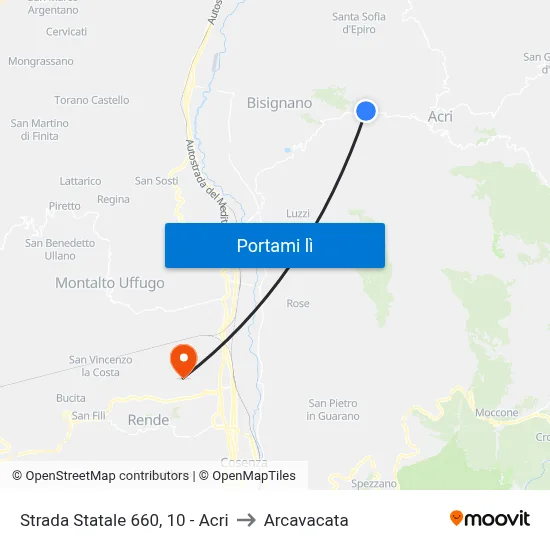 Strada Statale 660, 10 - Acri to Arcavacata map