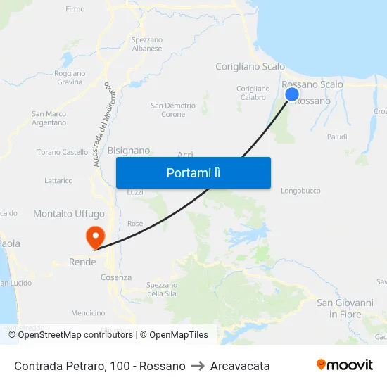 Contrada  Petraro, 100 - Rossano to Arcavacata map