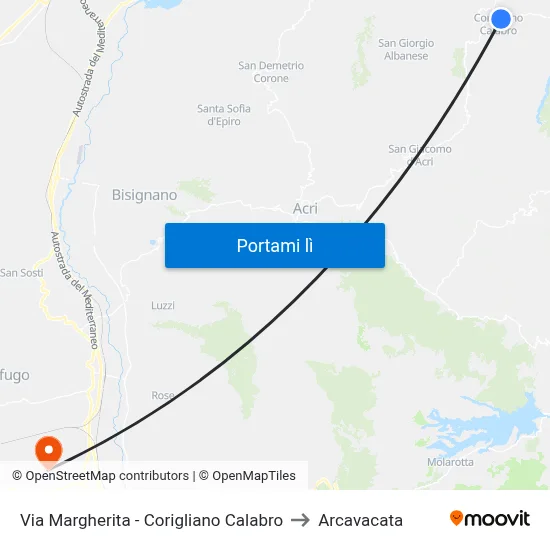 Via  Margherita - Corigliano Calabro to Arcavacata map
