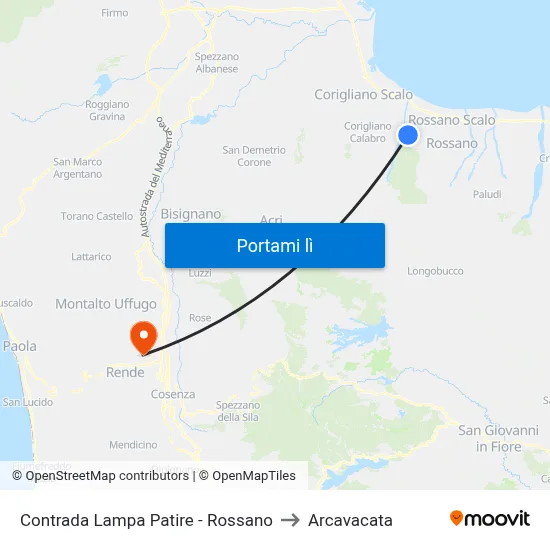 Contrada  Lampa Patire - Rossano to Arcavacata map