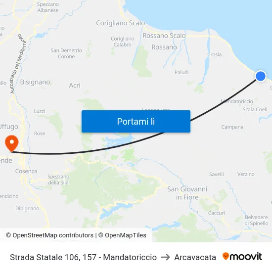 Strada Statale 106, 157 - Mandatoriccio to Arcavacata map
