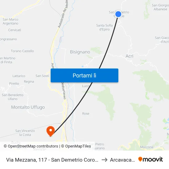 Via  Mezzana, 117 - San Demetrio Corone to Arcavacata map