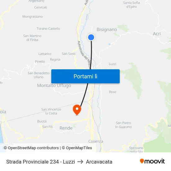 Strada Provinciale 234  - Luzzi to Arcavacata map