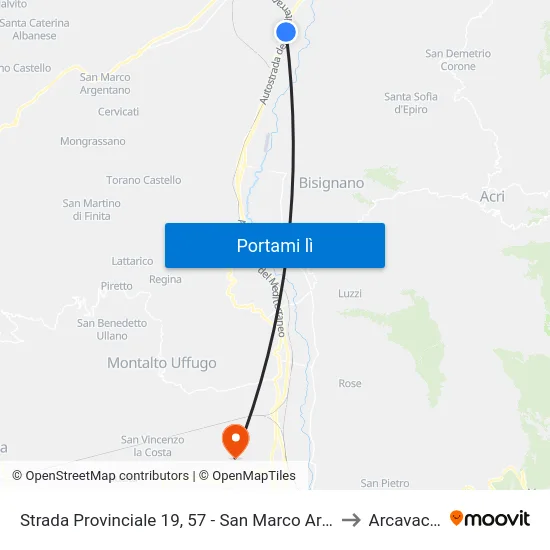 Strada Provinciale 19, 57 - San Marco Argentano to Arcavacata map