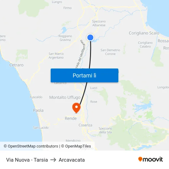 Via  Nuova - Tarsia to Arcavacata map