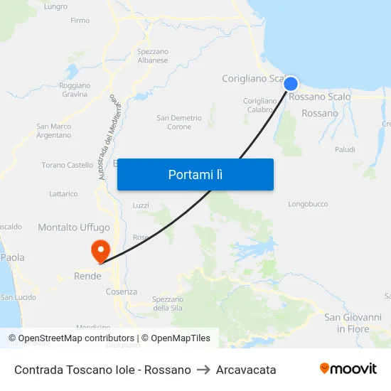 Contrada Toscano Iole - Rossano to Arcavacata map