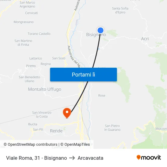 Viale Roma, 31 - Bisignano to Arcavacata map