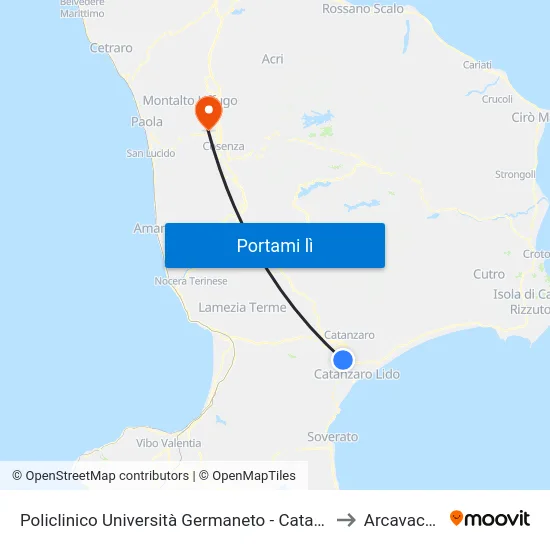 Policlinico Università Germaneto - Catanzaro to Arcavacata map