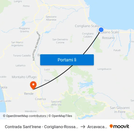 Contrada Sant'Irene - Corigliano-Rossano to Arcavacata map