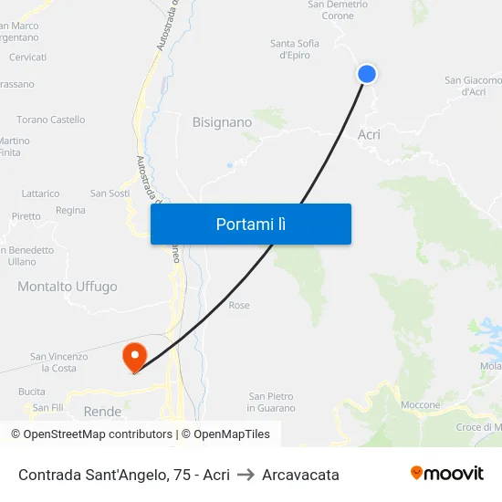Contrada Sant'Angelo, 75 - Acri to Arcavacata map