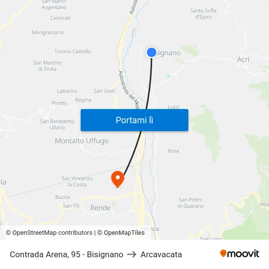 Contrada Arena, 95 - Bisignano to Arcavacata map