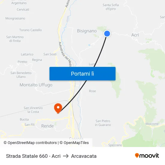 Strada Statale 660 - Acri to Arcavacata map