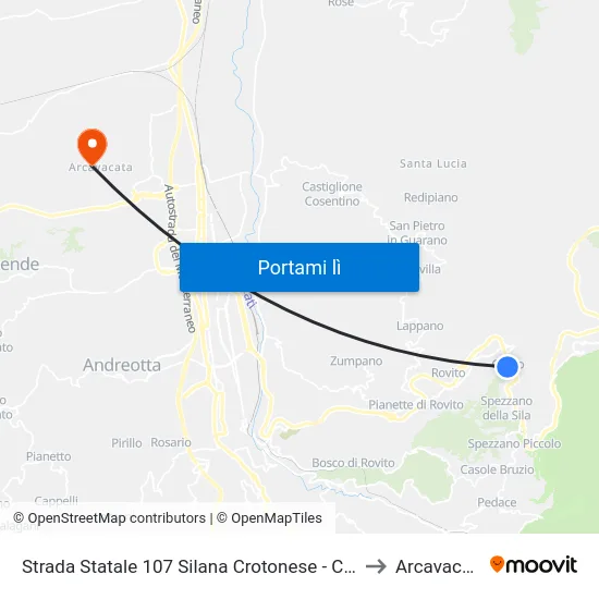 Strada Statale 107 Silana Crotonese - Celico to Arcavacata map