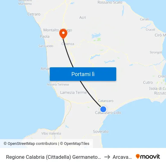 Regione Calabria (Cittadella) Germaneto - Catanzaro to Arcavacata map