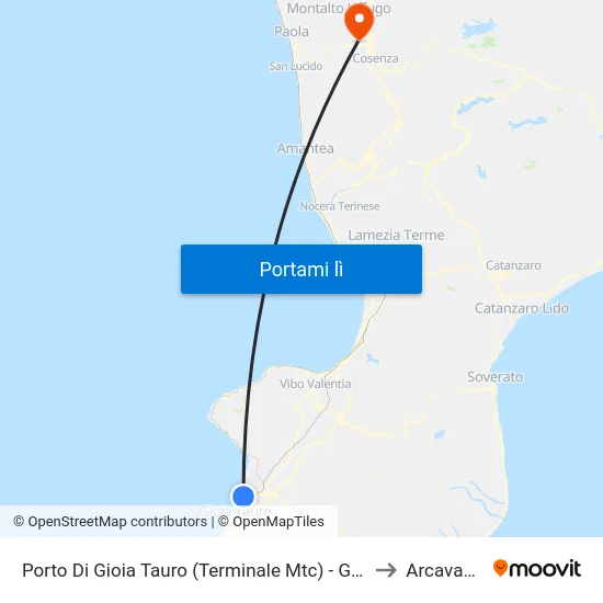 Porto Di Gioia Tauro (Terminale Mtc) - Gioia Tauro to Arcavacata map