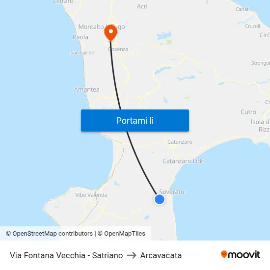 Via Fontana Vecchia - Satriano to Arcavacata map