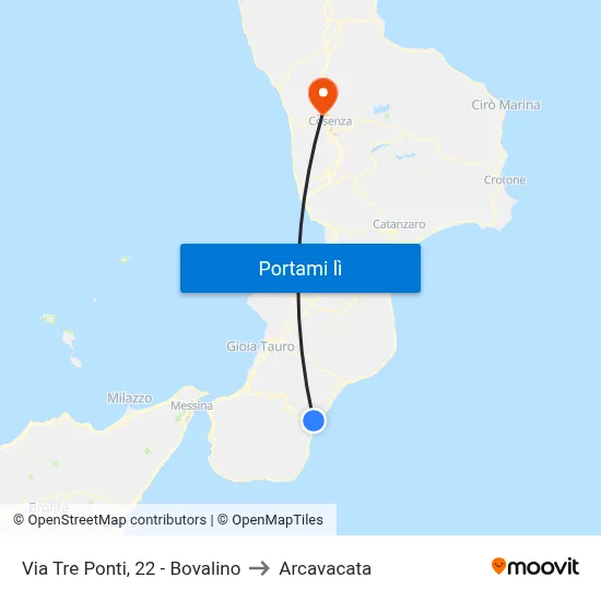 Via Tre Ponti, 22 - Bovalino to Arcavacata map