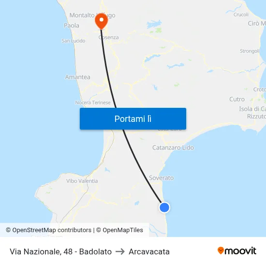 Via Nazionale, 48 - Badolato to Arcavacata map