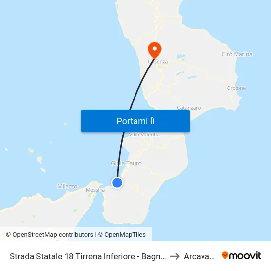 Strada Statale 18 Tirrena Inferiore - Bagnara Calabra to Arcavacata map