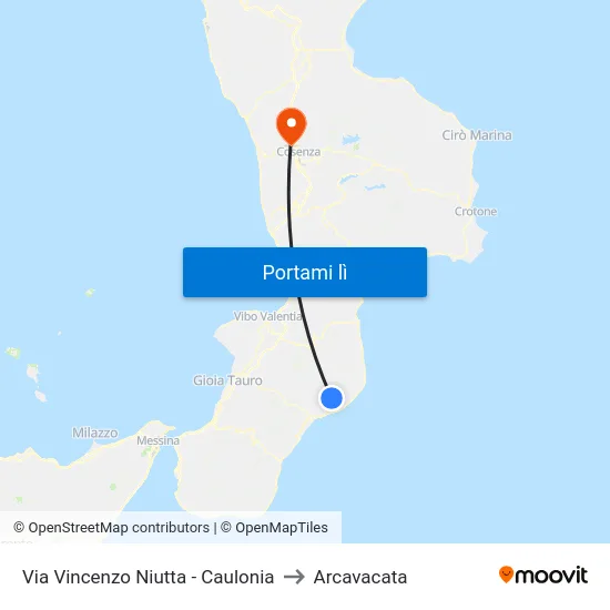 Via Vincenzo Niutta - Caulonia to Arcavacata map
