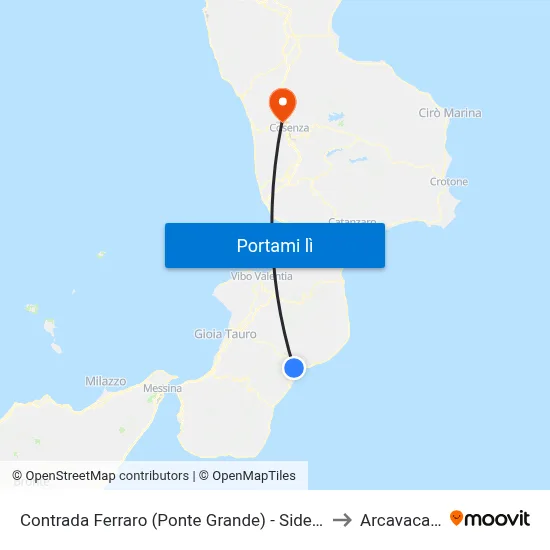 Contrada Ferraro (Ponte Grande) - Siderno to Arcavacata map