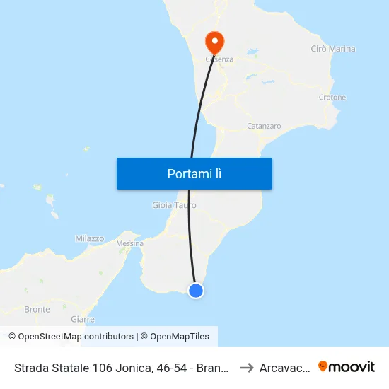 Strada Statale 106 Jonica, 46-54 - Brancaleone to Arcavacata map