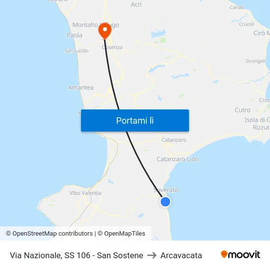 Via Nazionale, SS 106 - San Sostene to Arcavacata map
