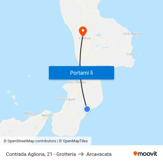 Contrada Agliona, 21 - Grotteria to Arcavacata map