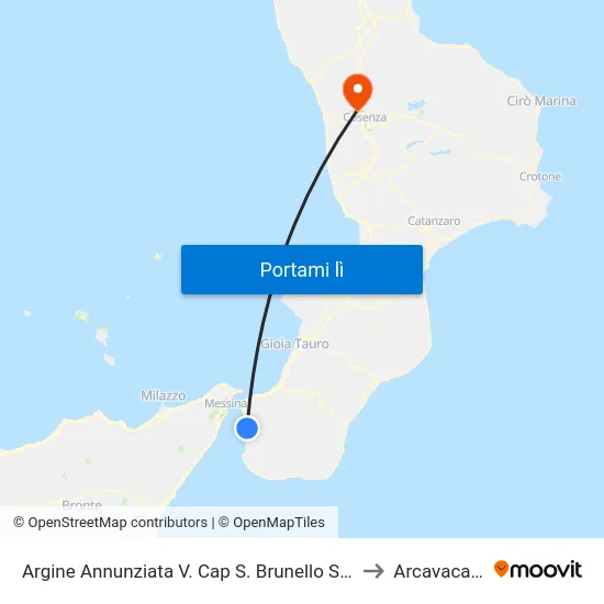 Argine Annunziata V. Cap S. Brunello S/N to Arcavacata map