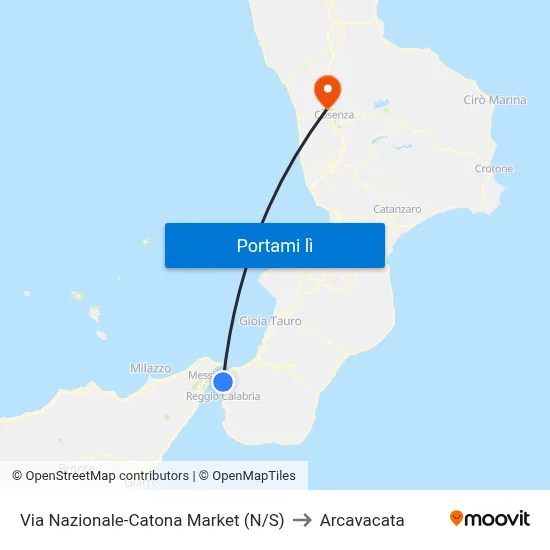 Via Nazionale-Catona Market (N/S) to Arcavacata map