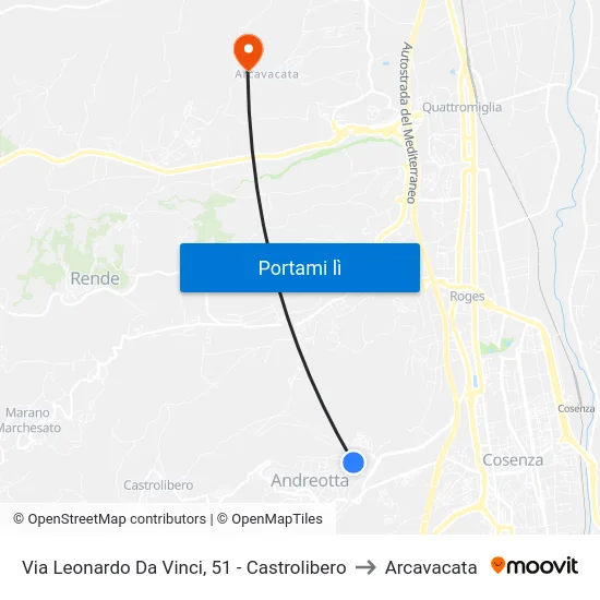 Via Leonardo Da Vinci, 51 - Castrolibero to Arcavacata map