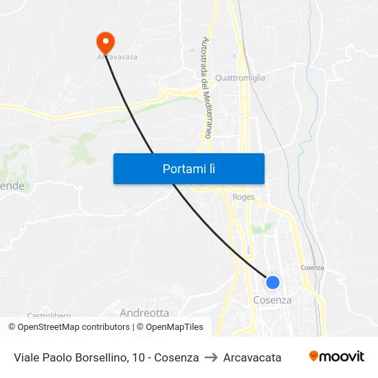Viale Paolo Borsellino, 10 - Cosenza to Arcavacata map