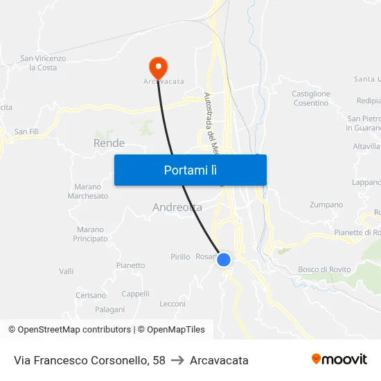 Via Francesco Corsonello, 58 to Arcavacata map