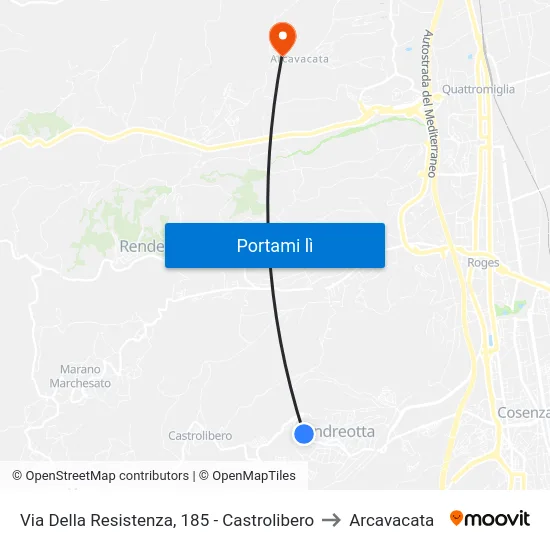Via Della Resistenza, 185 - Castrolibero to Arcavacata map