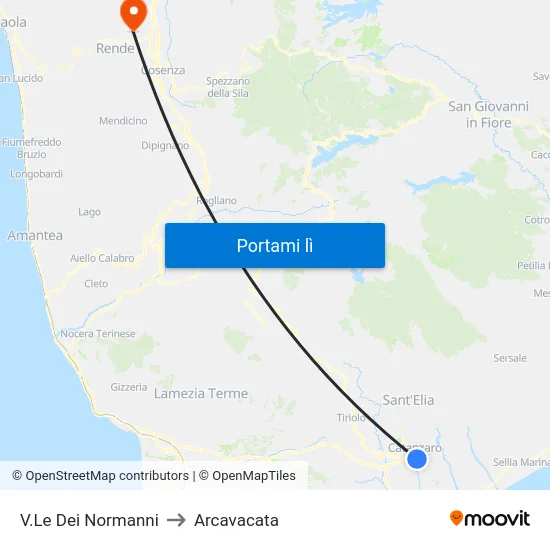 V.Le Dei Normanni to Arcavacata map