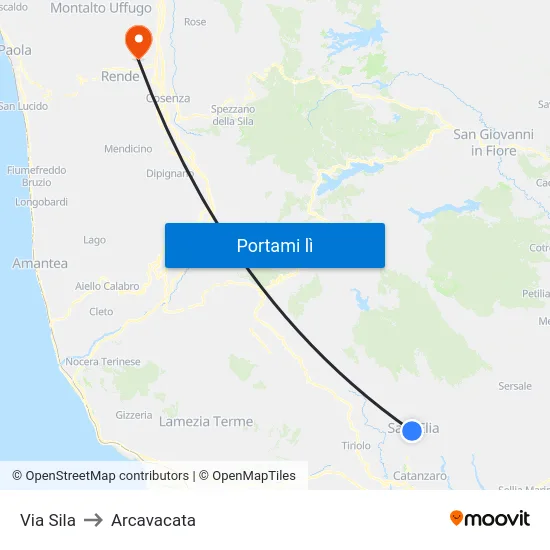 Via Sila to Arcavacata map