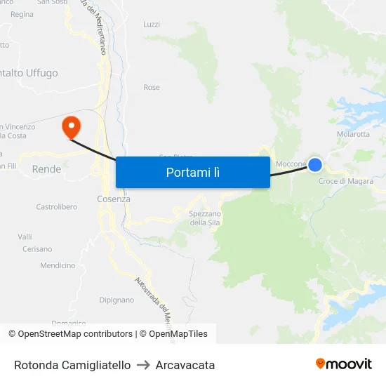 Rotonda Camigliatello to Arcavacata map