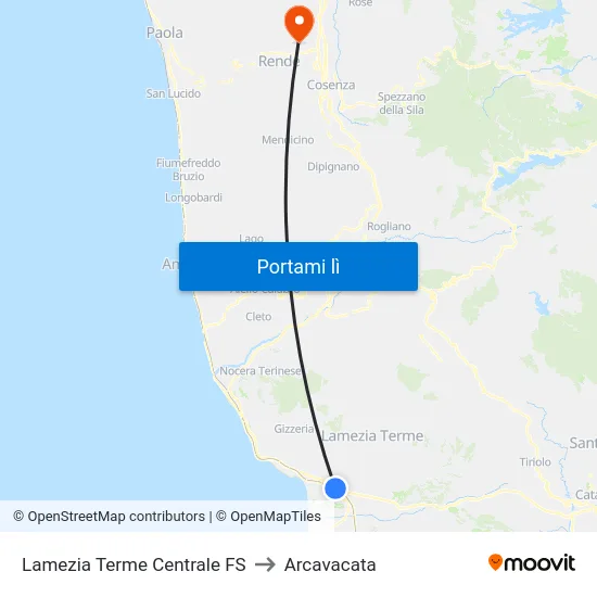 Lamezia Terme Centrale FS to Arcavacata map