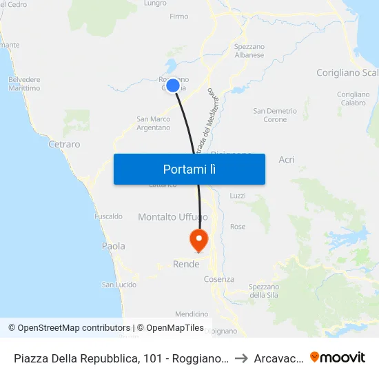 Piazza Della Repubblica, 101 - Roggiano Gravina to Arcavacata map