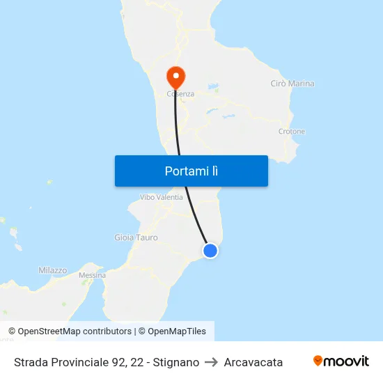 Strada Provinciale 92, 22 - Stignano to Arcavacata map