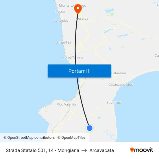 Strada Statale 501, 14 - Mongiana to Arcavacata map