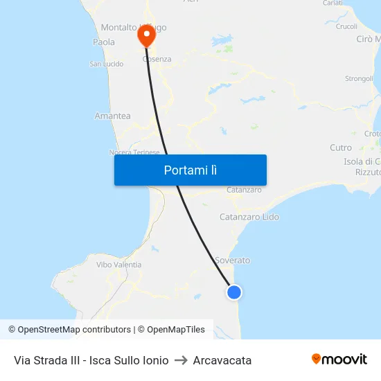 Via Strada III - Isca Sullo Ionio to Arcavacata map