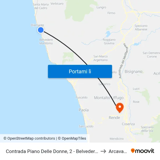 Contrada Piano Delle Donne, 2 - Belvedere Marittimo to Arcavacata map