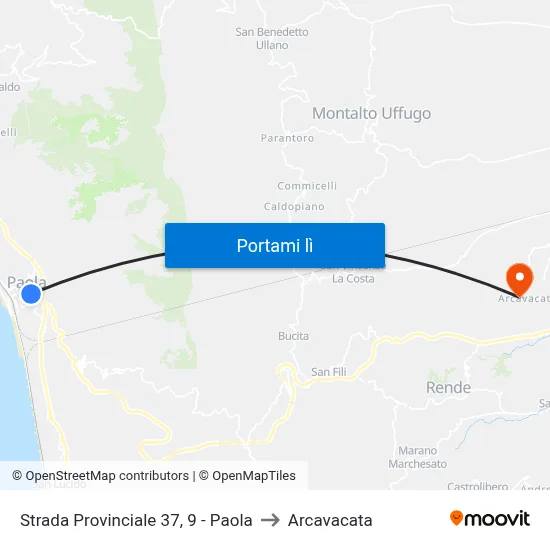 Strada Provinciale 37, 9 - Paola to Arcavacata map