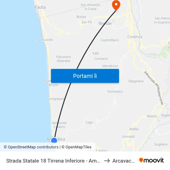 Strada Statale 18 Tirrena Inferiore - Amantea to Arcavacata map