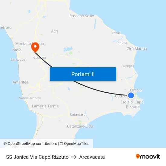 SS Jonica Via Capo Rizzuto to Arcavacata map