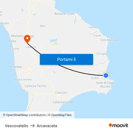 Vescovatello to Arcavacata map